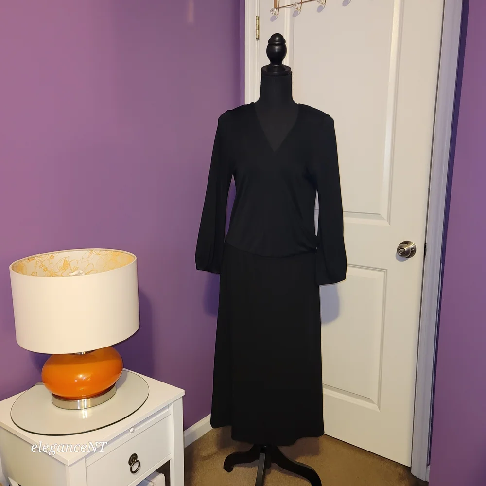 New York & Company Classic Faux Wrap Black Dress Sz: L